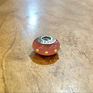 Pandora Pink with Yellow Dots Glass Bead